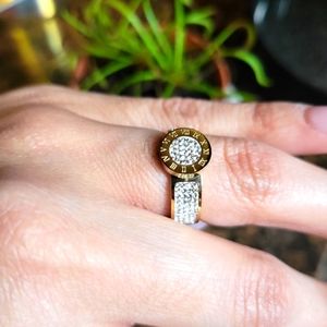 14k Gold Dipped Roman Numeral Halo Pavé CZ Iced Out Bling Ring Luxury Inspired
